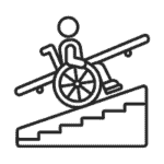 Icône d'une personne en fauteuil roulant montant les escaliers à l'aide d'un ascenseur d'escalier