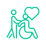 Icône d'un personne qui pousse un fauteuil roulant surmonté d'un coeur